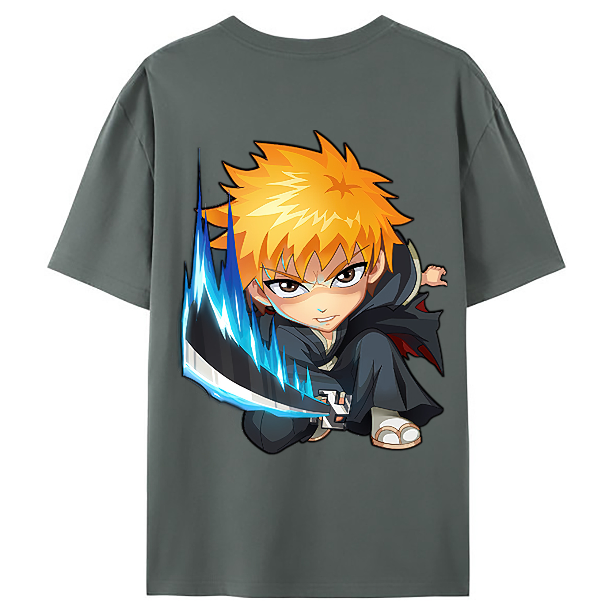 （画像用） ブリーチ 黒崎一護（くろさき いちご）BLEACH Kurosaki Ichigo 綿100％ メンズ半袖Tシャツ（バックプリント） 通気性